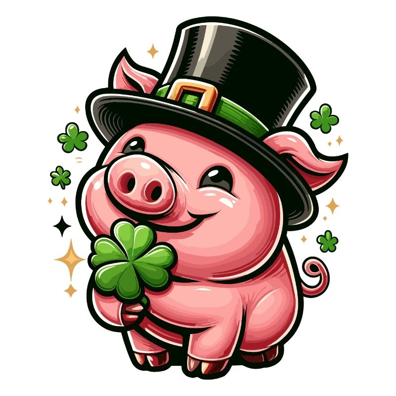 LUCKY PIG SHAMROCK TOP HAT LUCK PROSPERITY
