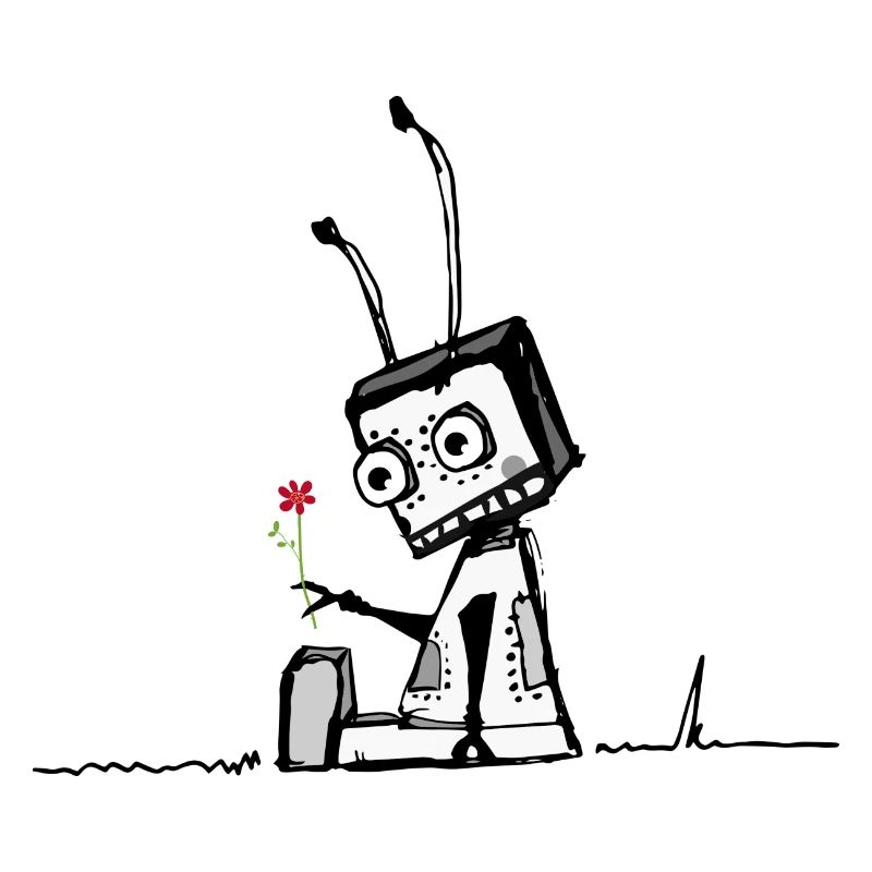 Un robot avec une fleur