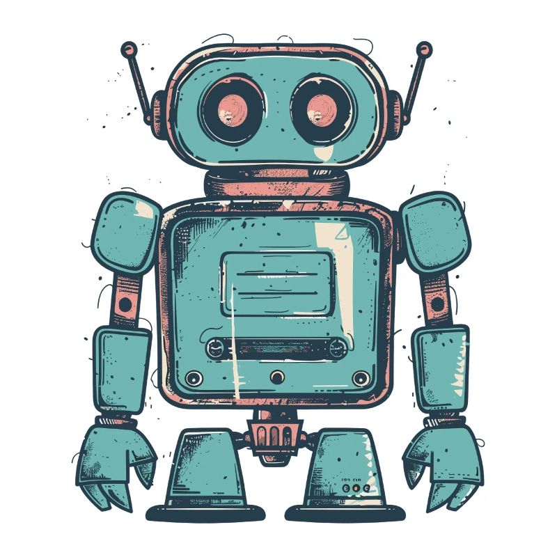 Retro Teal Robot Drawing