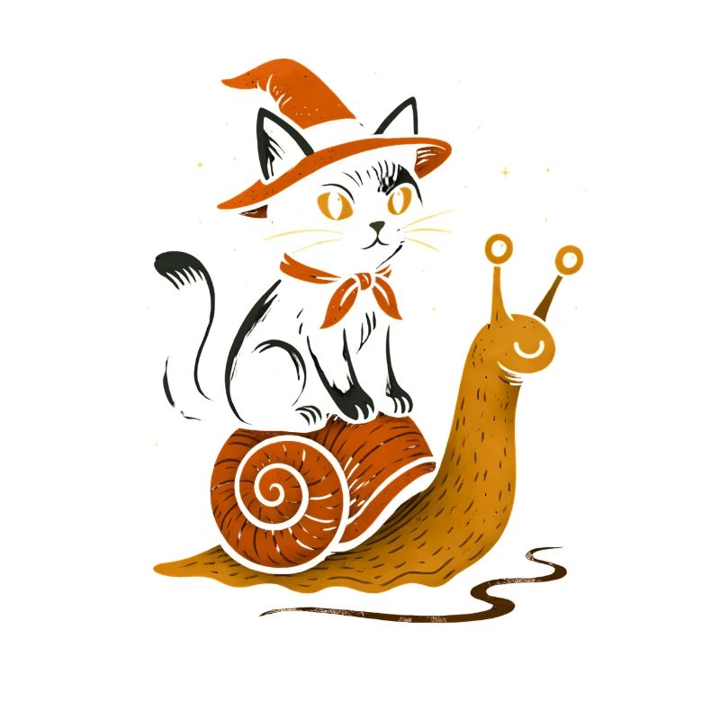 Chat sorcière sur escargot