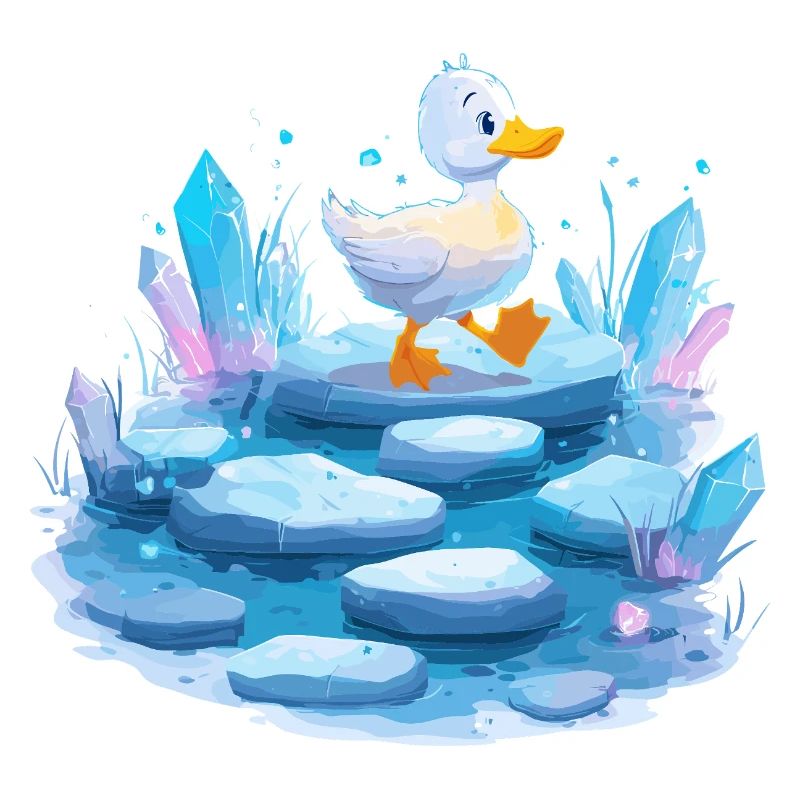 Ente auf Eispfad mit Kristallen