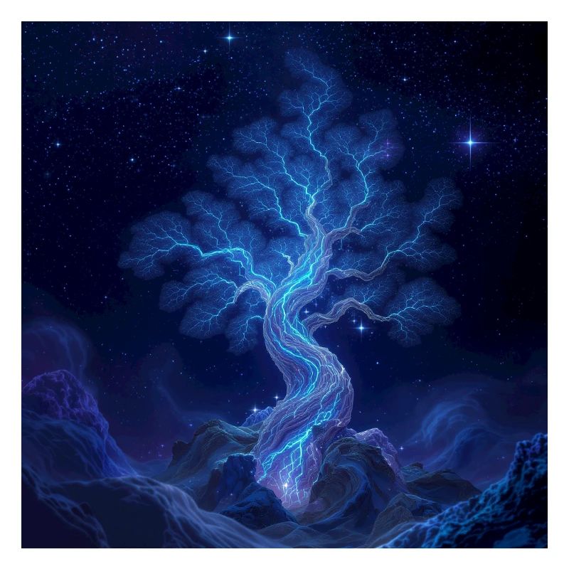 Blue Lightning Tree Night Art