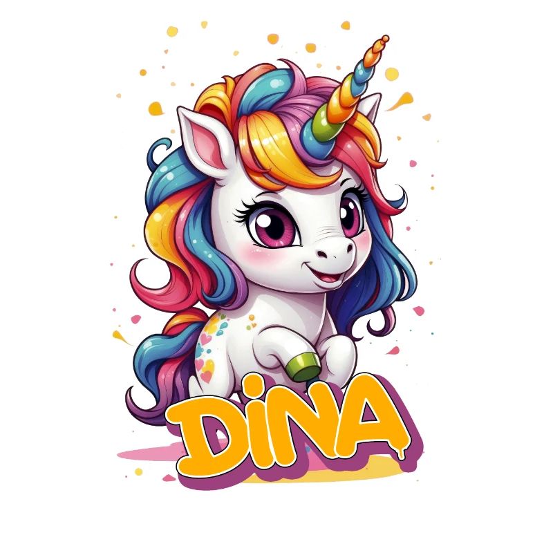 DINA - Schöner Mädchen Name mit süßem Einhorn
