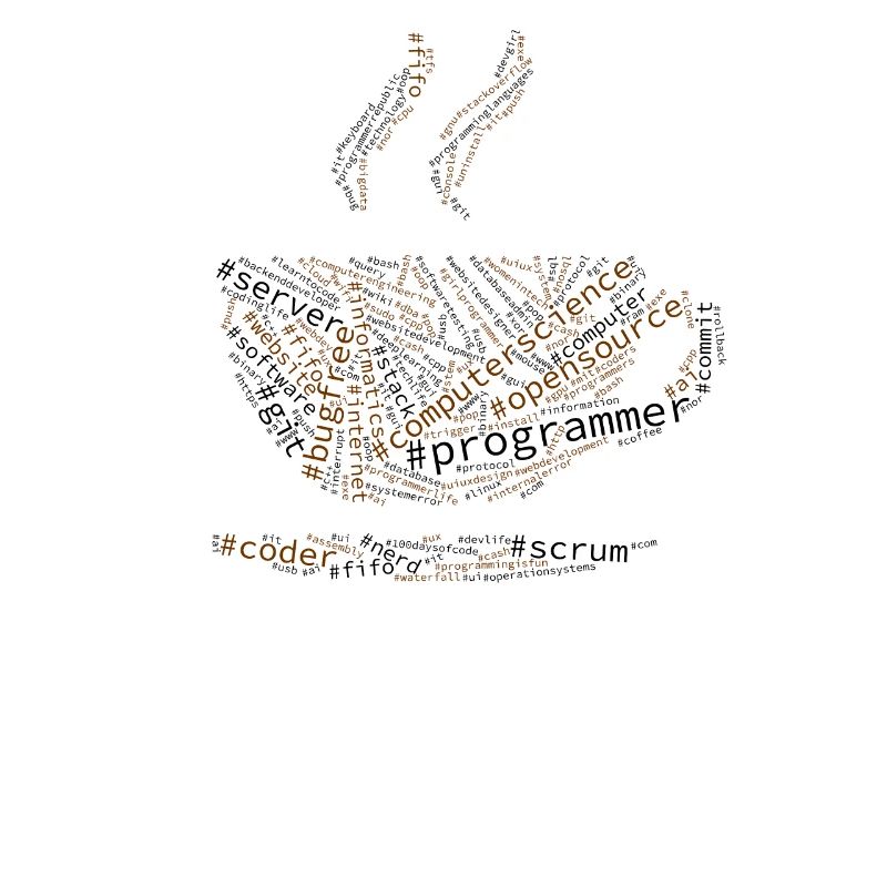 Programmeur Hashtag Wordcloud, café, nuage de mot