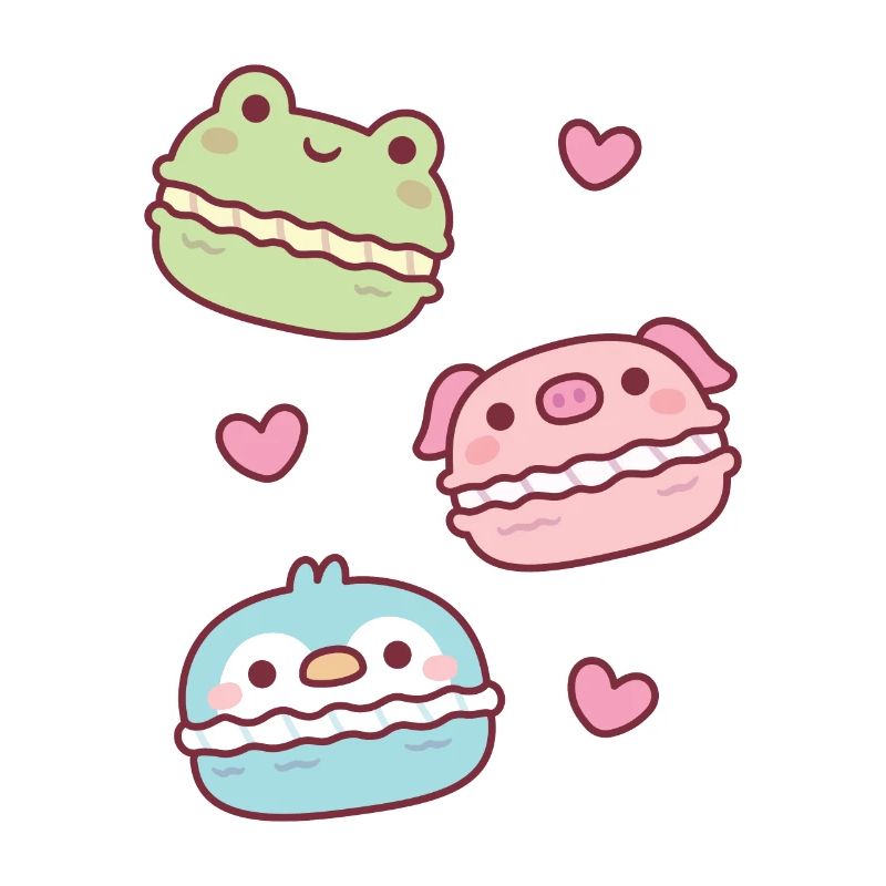 Cute Green Frog Pink Piggy Blue Penguin Macarons