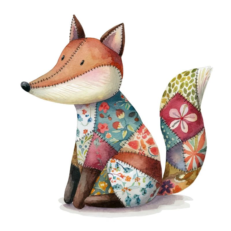 Bunter Patchwork Fuchs Aquarell Kunst