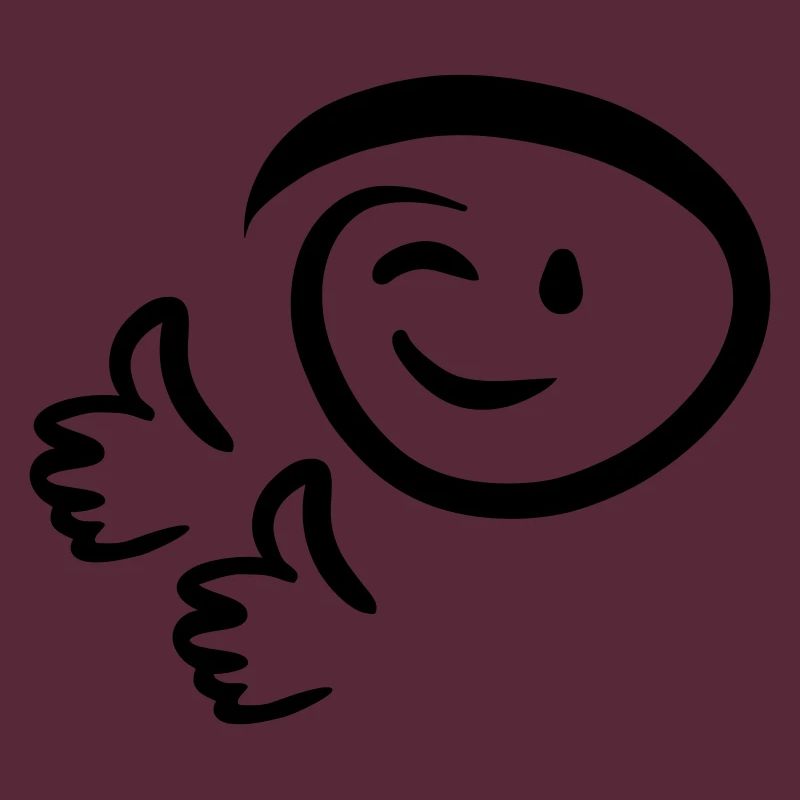 Face winks, shows two thumbs up. Emoticon.