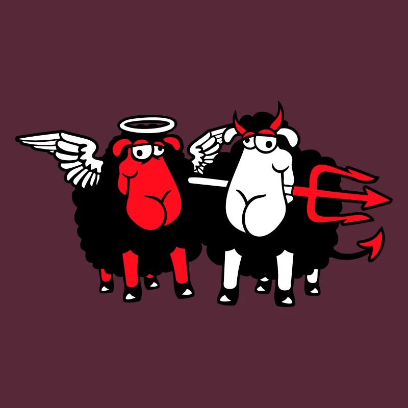 2 Sheep Angel Devil Satan Hell Evil Heaven Good