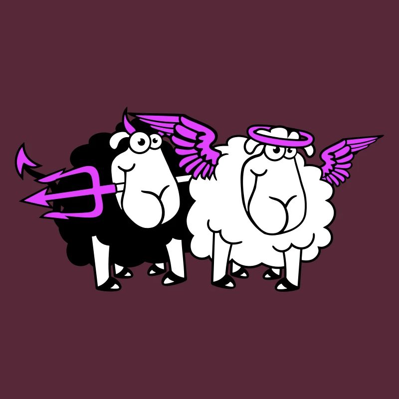 2 Sheep Angel Devil Satan Hell Evil Heaven Good