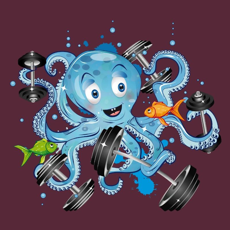 Bodybuilder octopus with dumbbells while exercising