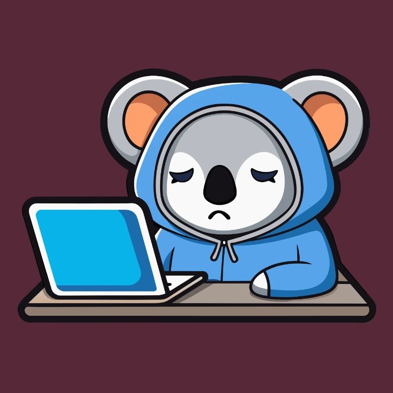 Un mignon koala hacker dort dans un sweat à capuche devant le PC