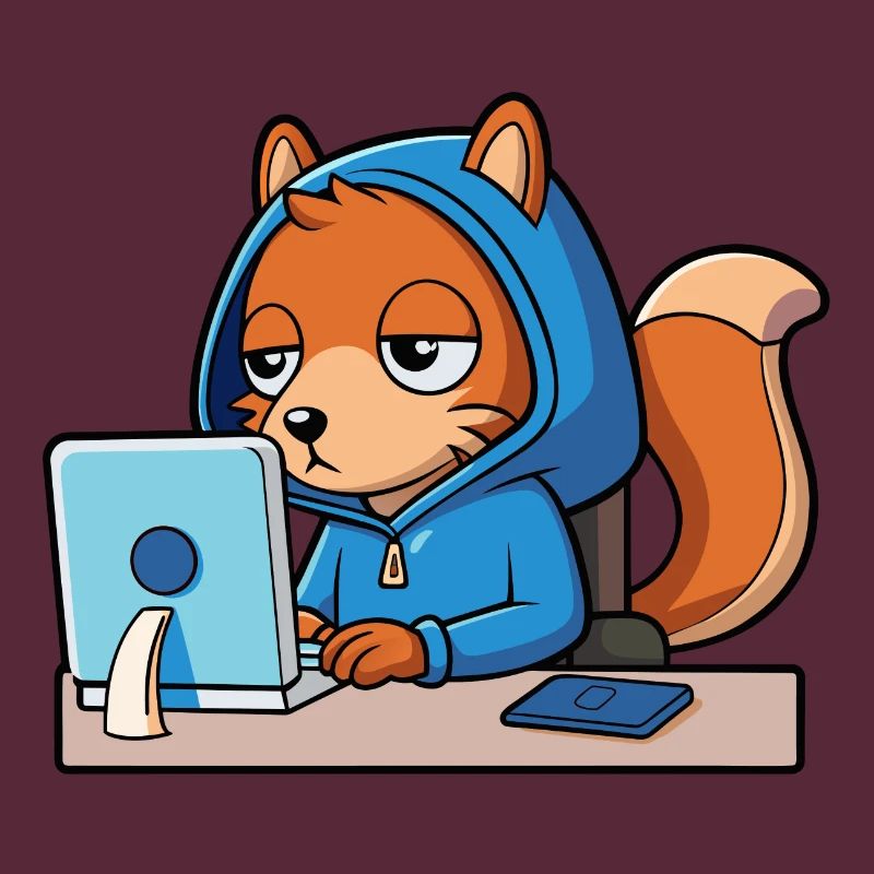 Mignon hacker écureuil dans un sweat à capuche devant le PC