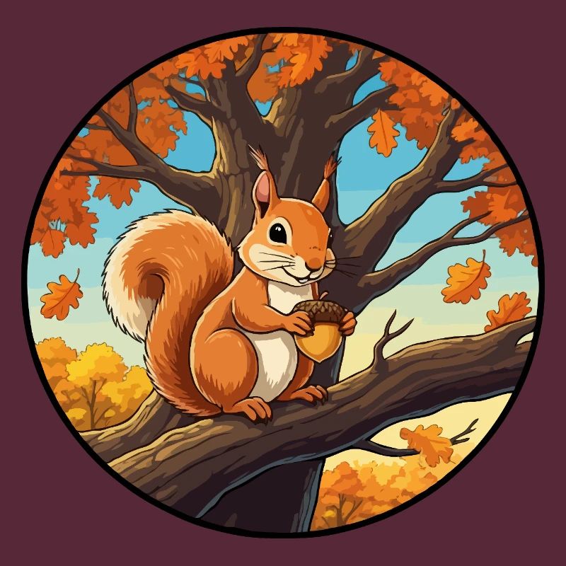 Eichhörnchen mit einer Eichel im Baum