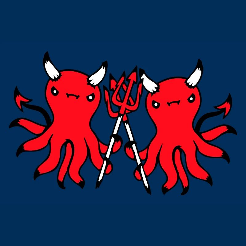2 Octopus Devil Hell Team Friends Satan Evil Cute