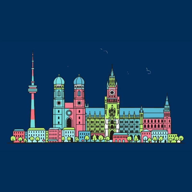 Münchner Stadtskyline Marienplatz Moderne Linienkunst