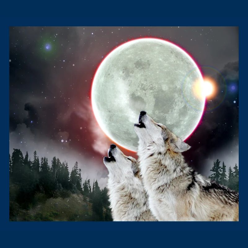 Wolves Howling Moon Eclipse Wolf Art