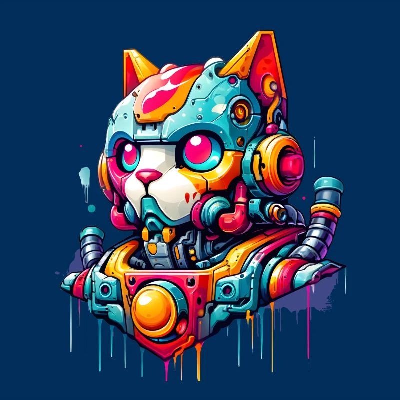 Chat conçu comme un robot dans le style graffiti de la bande dessinée