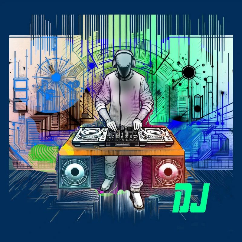 Dynamischer DJ mit bunten Techno-Designs