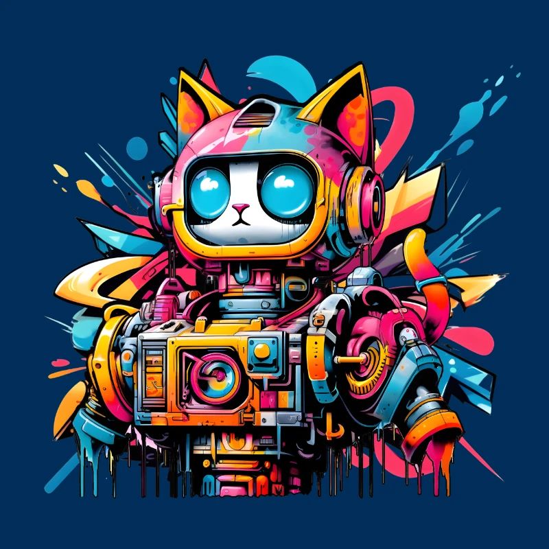 Cat designed as a robot in comic graffiti style