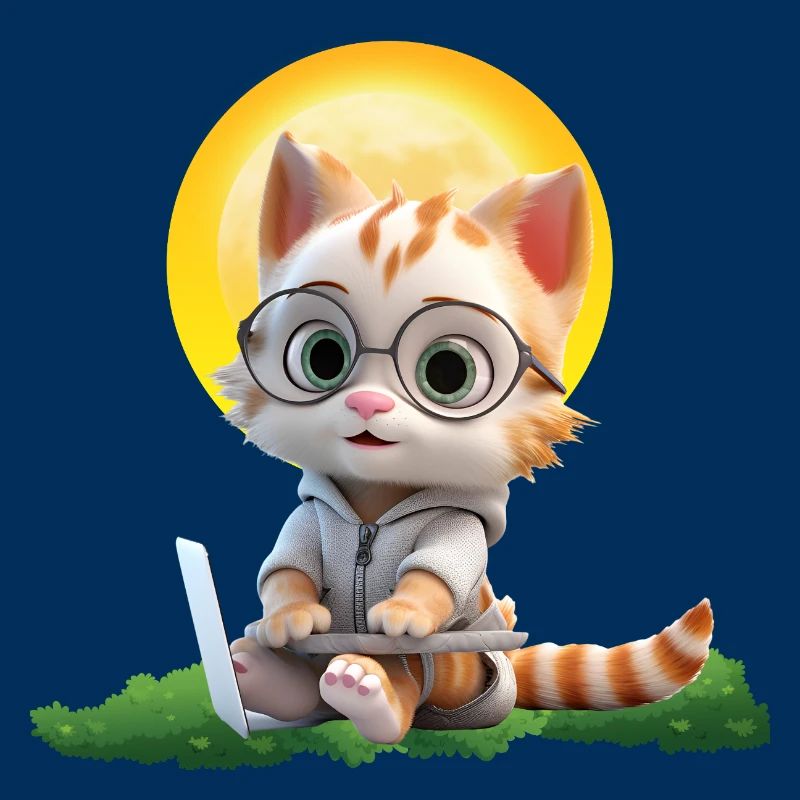 Smart Cat Sun Coder : Impression d’art pour ordinateur portable chaton