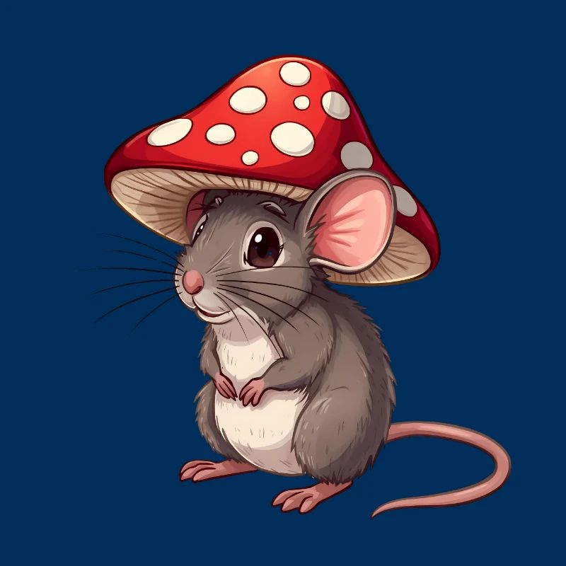 Little Mouse with Toadstool Hat Cute Forest Motif