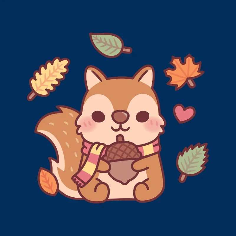 Niedliches Eichhörnchen mit Schal mit Eichel Herbstmeer