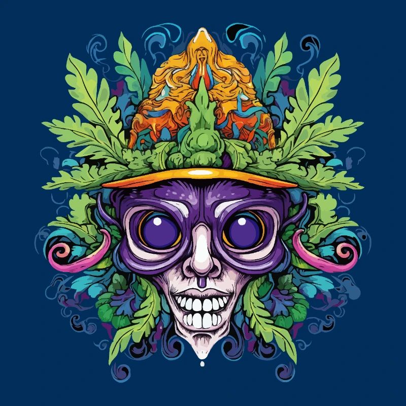 Psychedelic skull with leaf crown