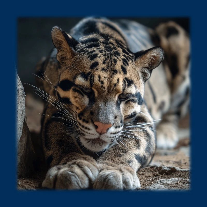 Clouded leopard resting pose Expressive wildcat