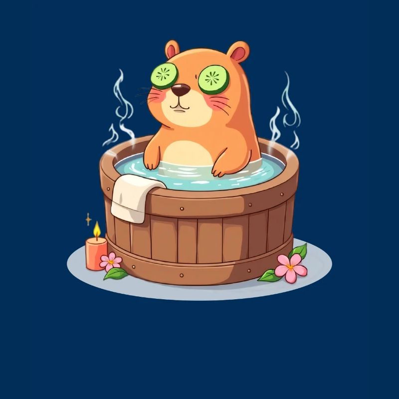 Capybara dans le bain avec des tranches de concombre