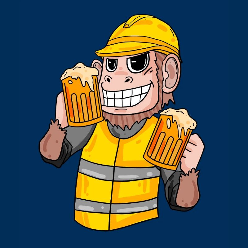 Bauarbeiter Affe mit Bier