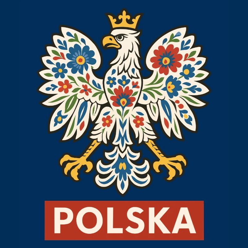 Polish White Eagle with Folk Floral Pattern