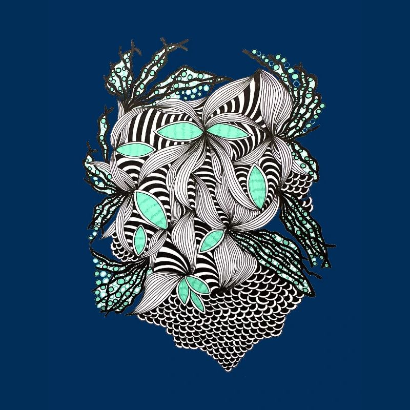 Line Flowers Pattern Mint Accent