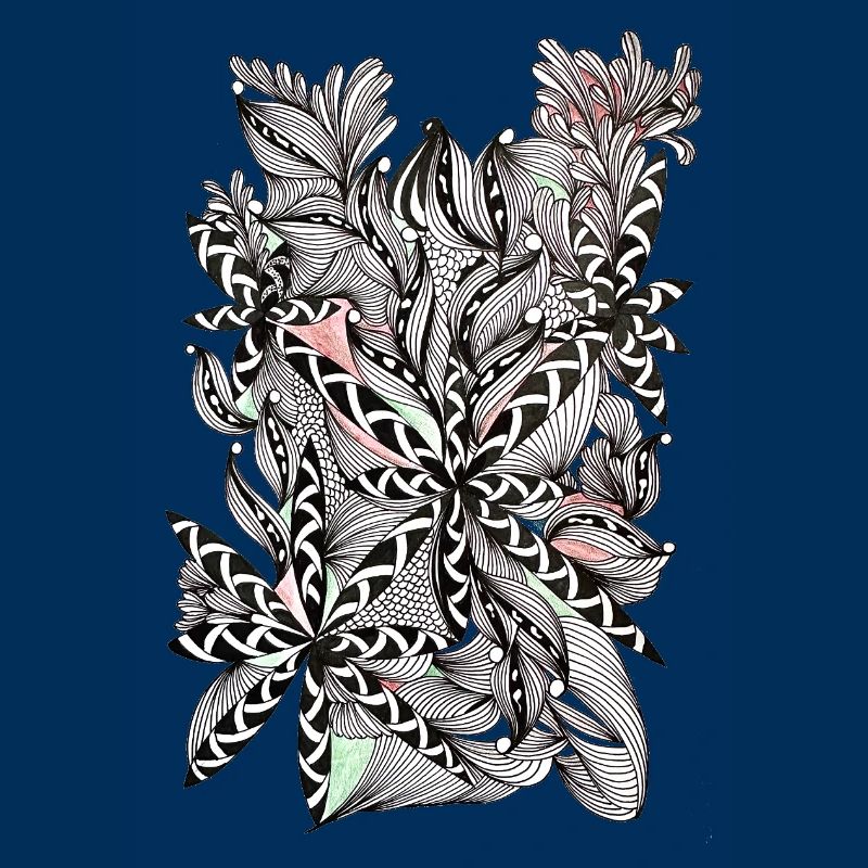 Black and white leaf pattern with accents