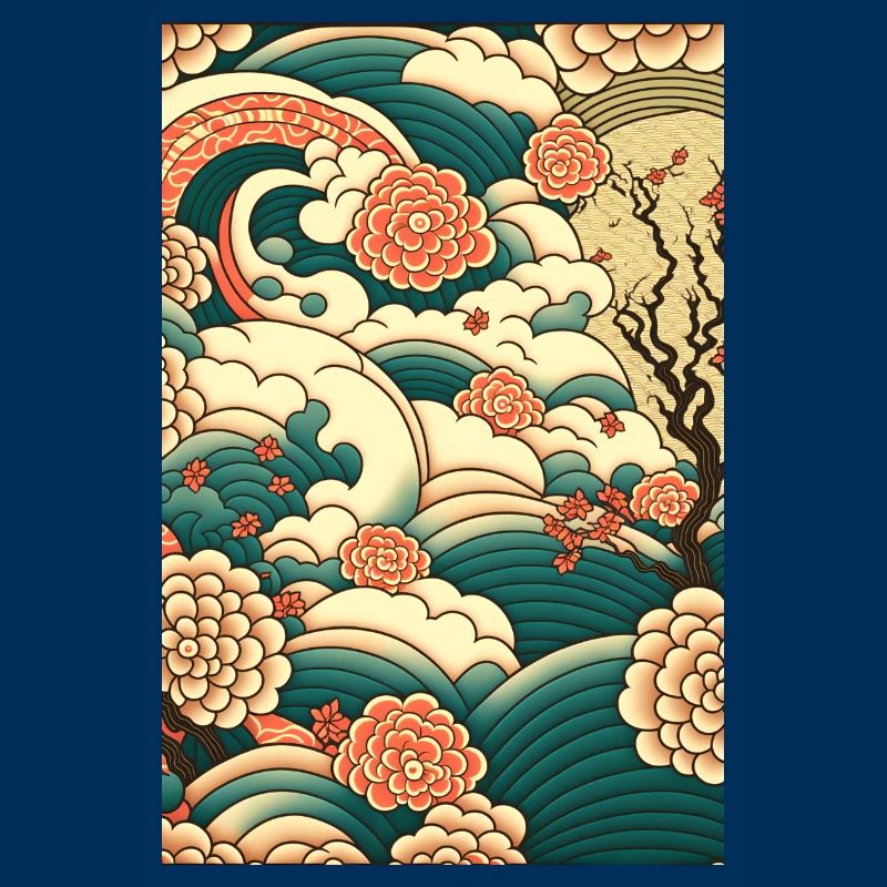 Wave Roses Ukiyo Clouds Pattern