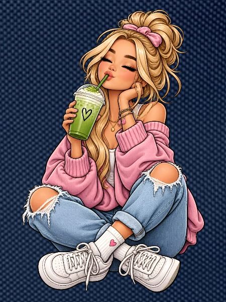 Mädchen mit Matcha Latte