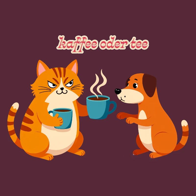Kaffee oder Tee? Lustige Katze und Hund Bürohumor
