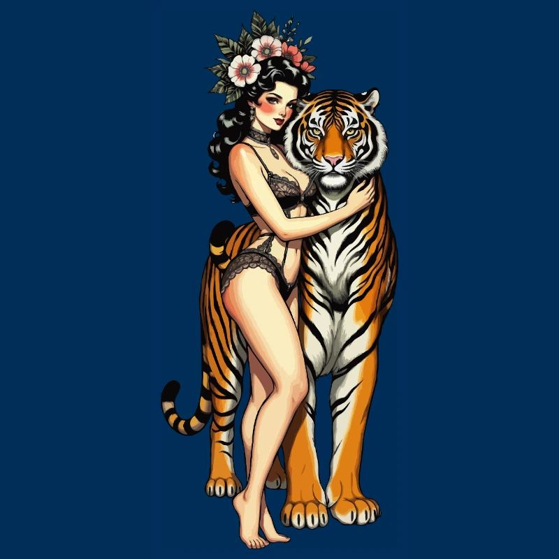 Pin-up-Mädchen mit Tiger