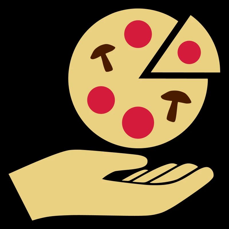 Hand überreicht Pizza mit Salami und Pilzen