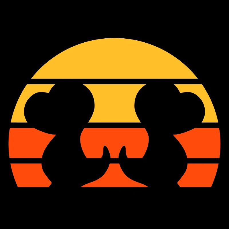 Two baby dinosaurs in front of the half sun