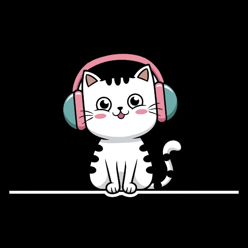 Chat mignon avec des écouteurs Doodle