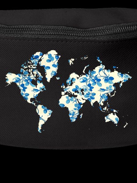 World Map Blue Flowers