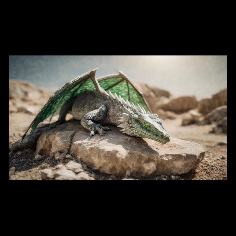 A realistic majestical green dragon is laying