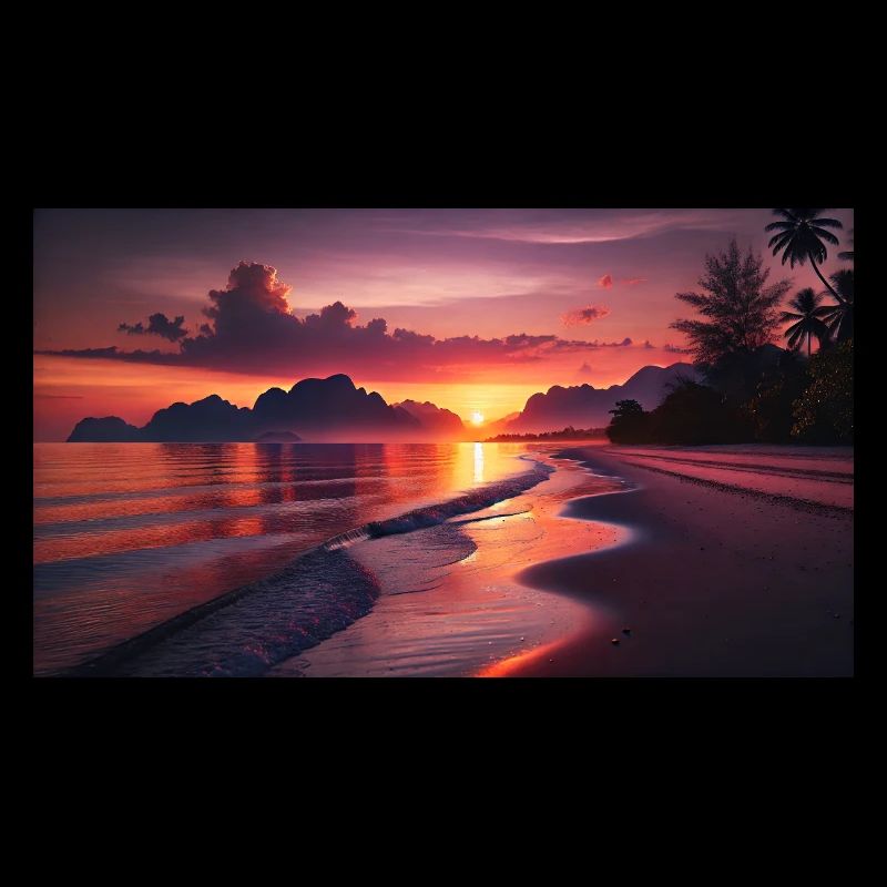 Beach and mountain sunset