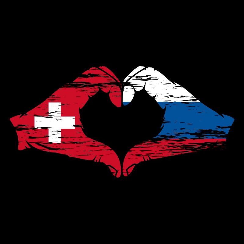 Suisse Russie Drapeau Mains Coeur Forme Utilisé