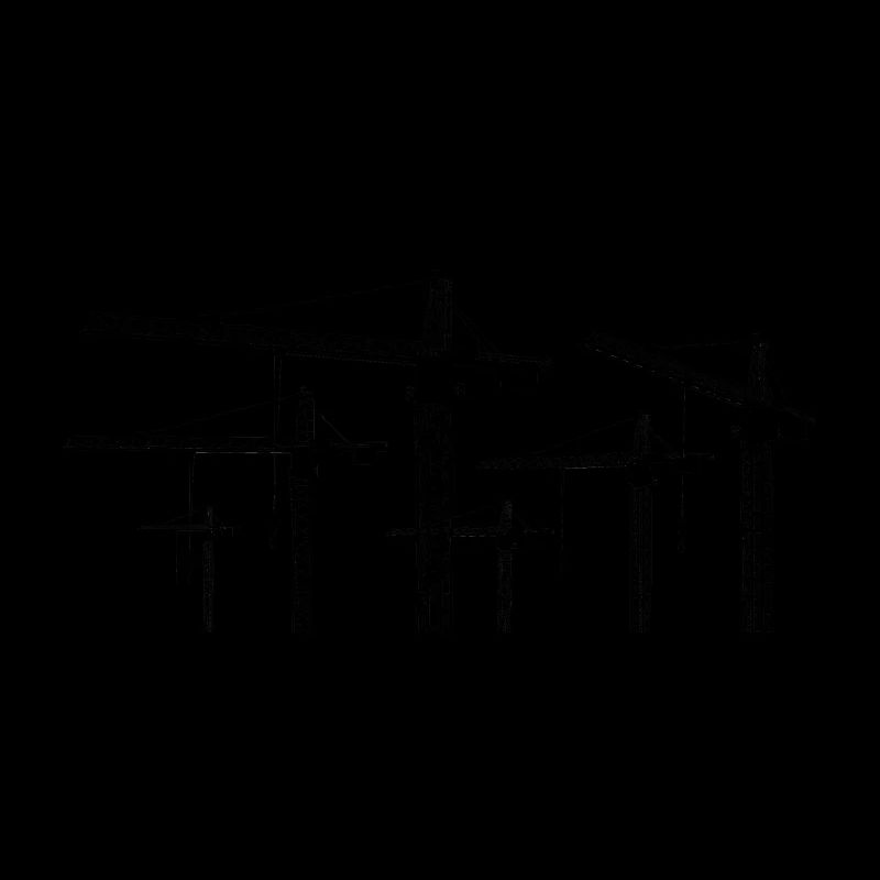 Black silhouette with construction cranes
