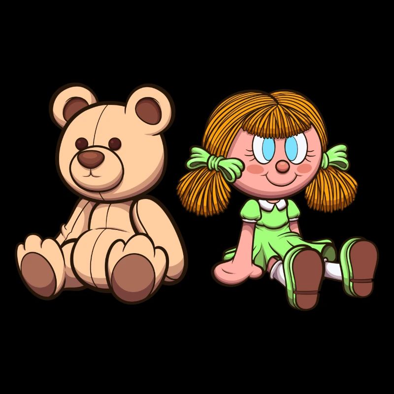 Cartoon Teddy Bear And Doll
