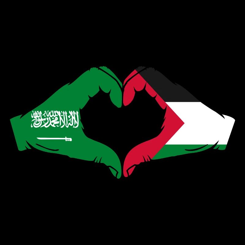Saudi Arabia Palestine Flag Hands Heart Shape