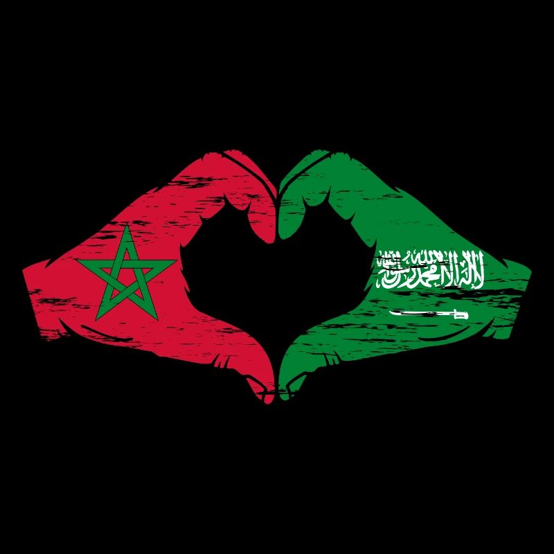 Maroc Arabie Saoudite Drapeau Mains Coeur Forme Utilisé
