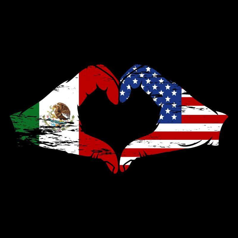 Mexico USA Flag Hands Heart Shape Used