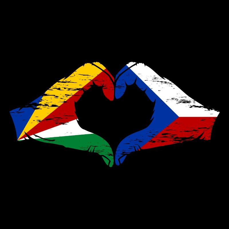 Seychelles République tchèque drapeau mains forme de coeur utilisé
